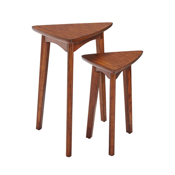 Alaterre Furniture Monterey 24" Mid-Century Wood Triangular Nesting End Tables, Set of Two, Warm Chestnut ANMT0170N - main